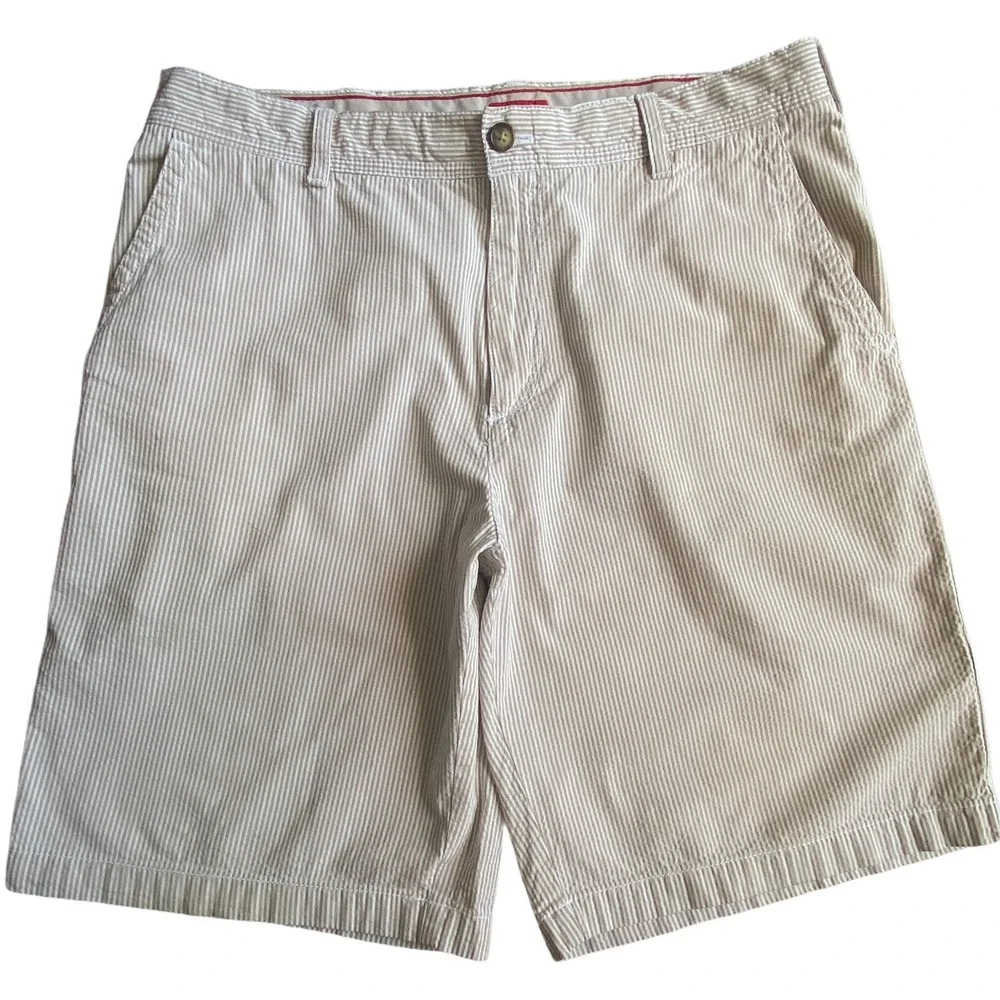 Izod Men's 36 Striped Flat Front Golf Shorts Preppy Country Club Tan‎